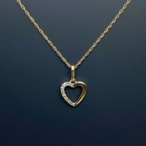 14K Yellow Gold Diamond Heart Necklace
